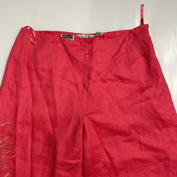 Nikki Valenti Irish linen floral embroidered palazzo pants women size 14 - Picture 3 of 11